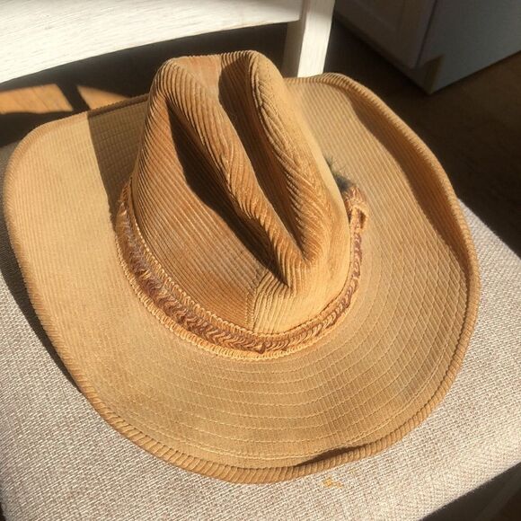 Country Gentleman’s Corduroy Wide Brim Ranch Hat in Tan Feather and braid accent Country Gentleman main image 2